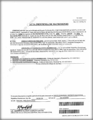Dominican Republic Marriage Certificate