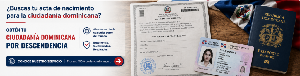Servicio de ciudadanía dominicana por descendencia con acta de nacimiento, cédula y pasaporte dominicano
